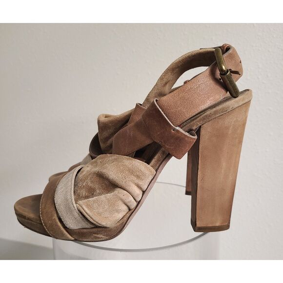 Brunello Cucinelli Brown Suede Leather High Heel Sandals EU 37.5 US 7.5 Open Toe - Picture 2 of 7